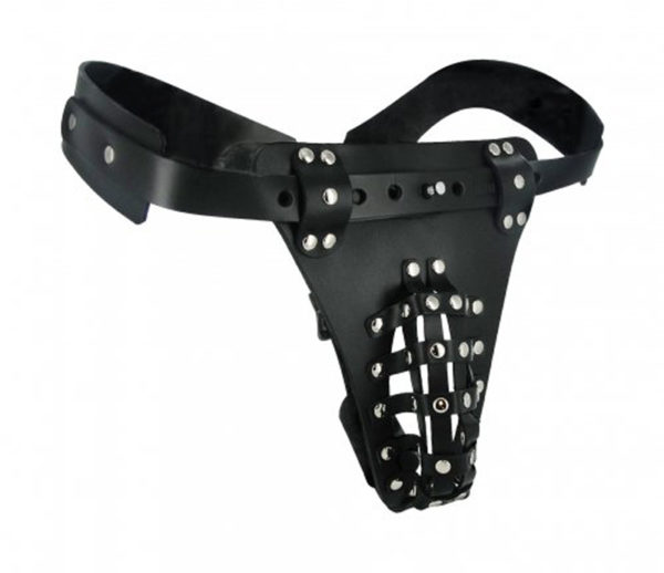 Bondage The Safety Net Leather Male Chastity Belt with Anal Plug HarnessnbspNachtErotiek